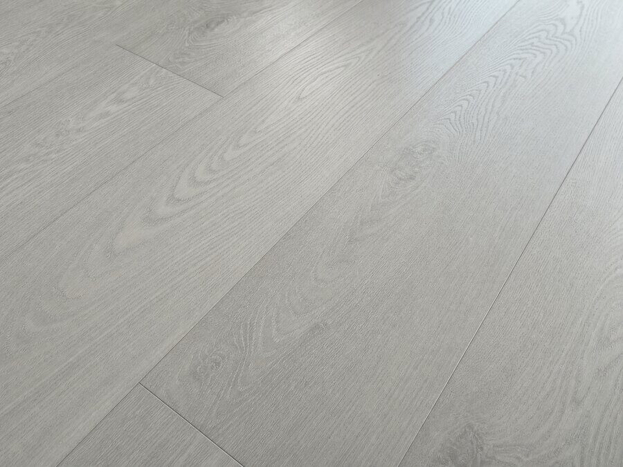 Pale grey-washed oak-effect luxury vinyl plank floor