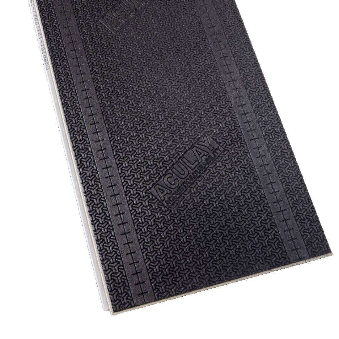 Cross-section of the vinyl plank showing the integrated acoustic backing layer