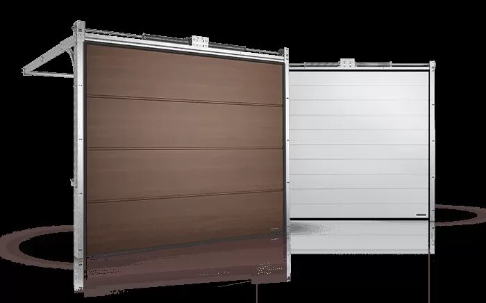 Insulated sectional door with automatic drive, close-up panel detail