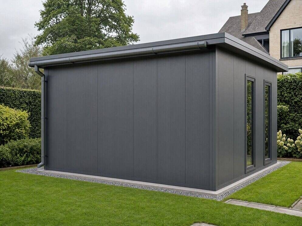 Anthracite garden room, rear elevation with side windows