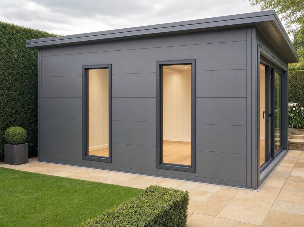 Anthracite garden room, side elevation